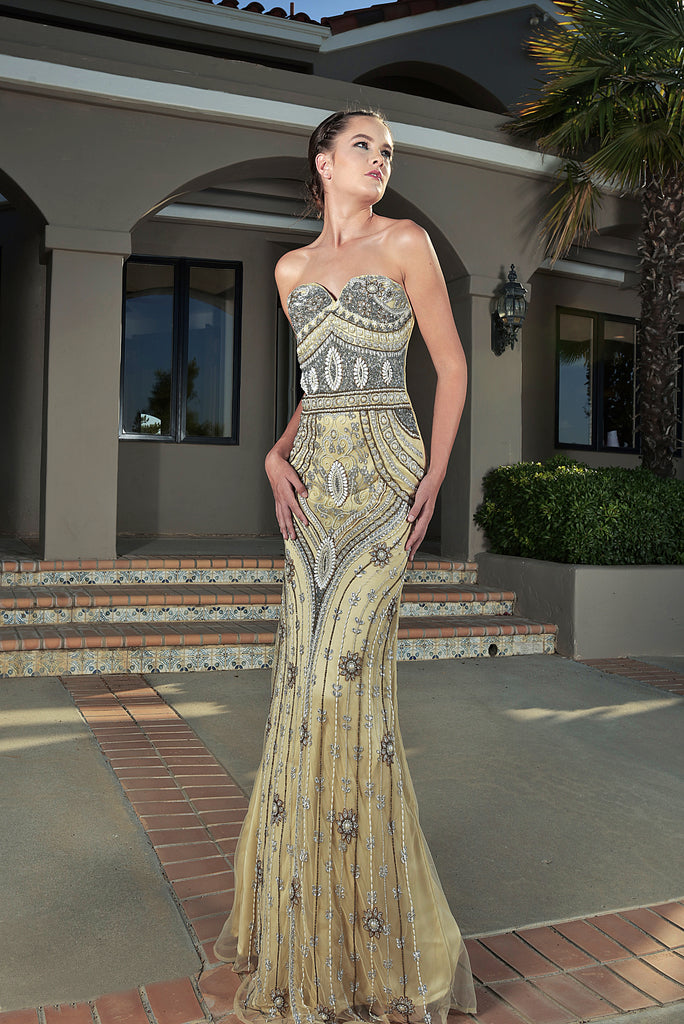 Embellished - Strapless hand beaded tulle Gown