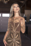 VA 7599 - Embellished - Long Sleeved hand beaded Crepe Gown