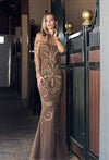 VA 7599 - Embellished - Long Sleeved hand beaded Crepe Gown